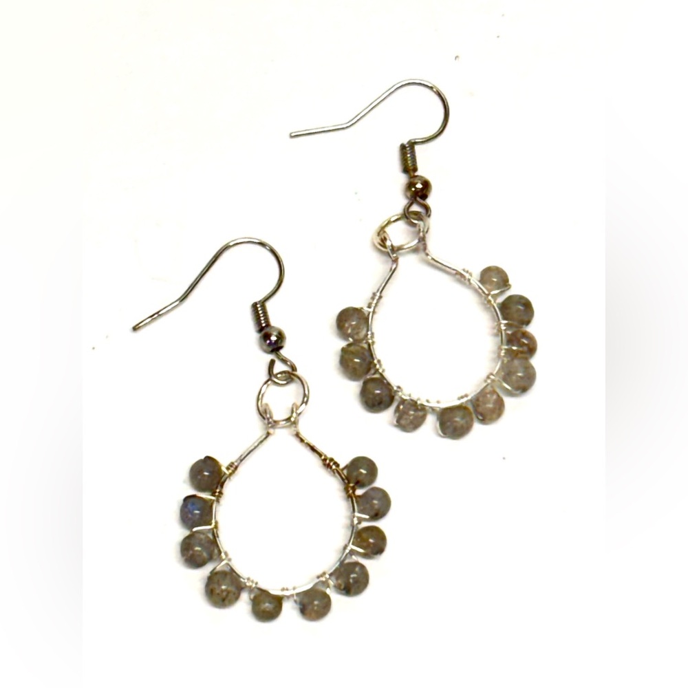 HAND CRAFTED Silver Filled & Labradorite Hoop Dangle Earrings, Handmade Jewelry